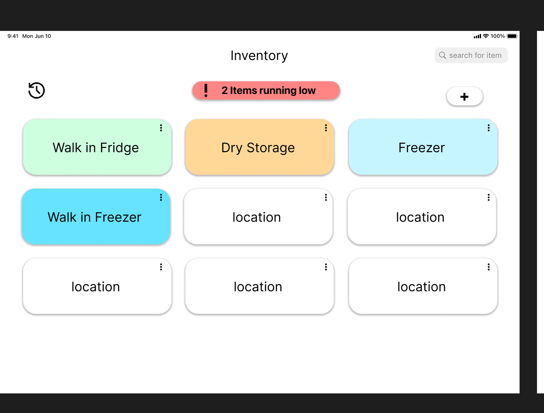 Restaurant inventory home screen
