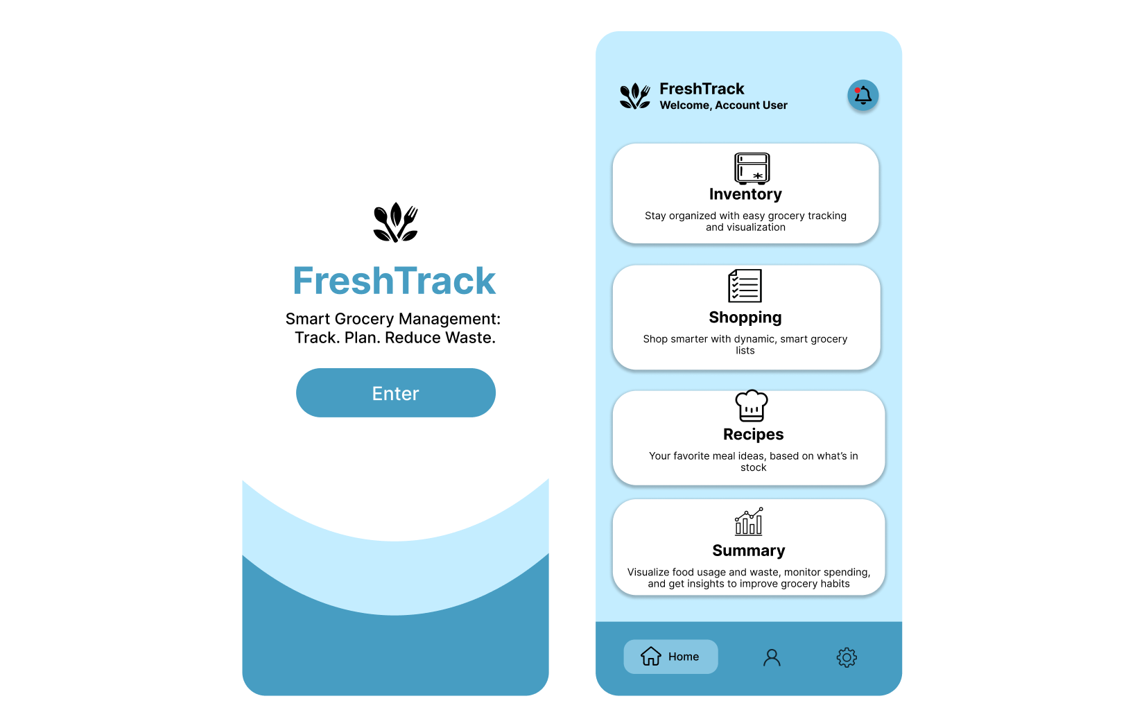 FreshTrack primary screens