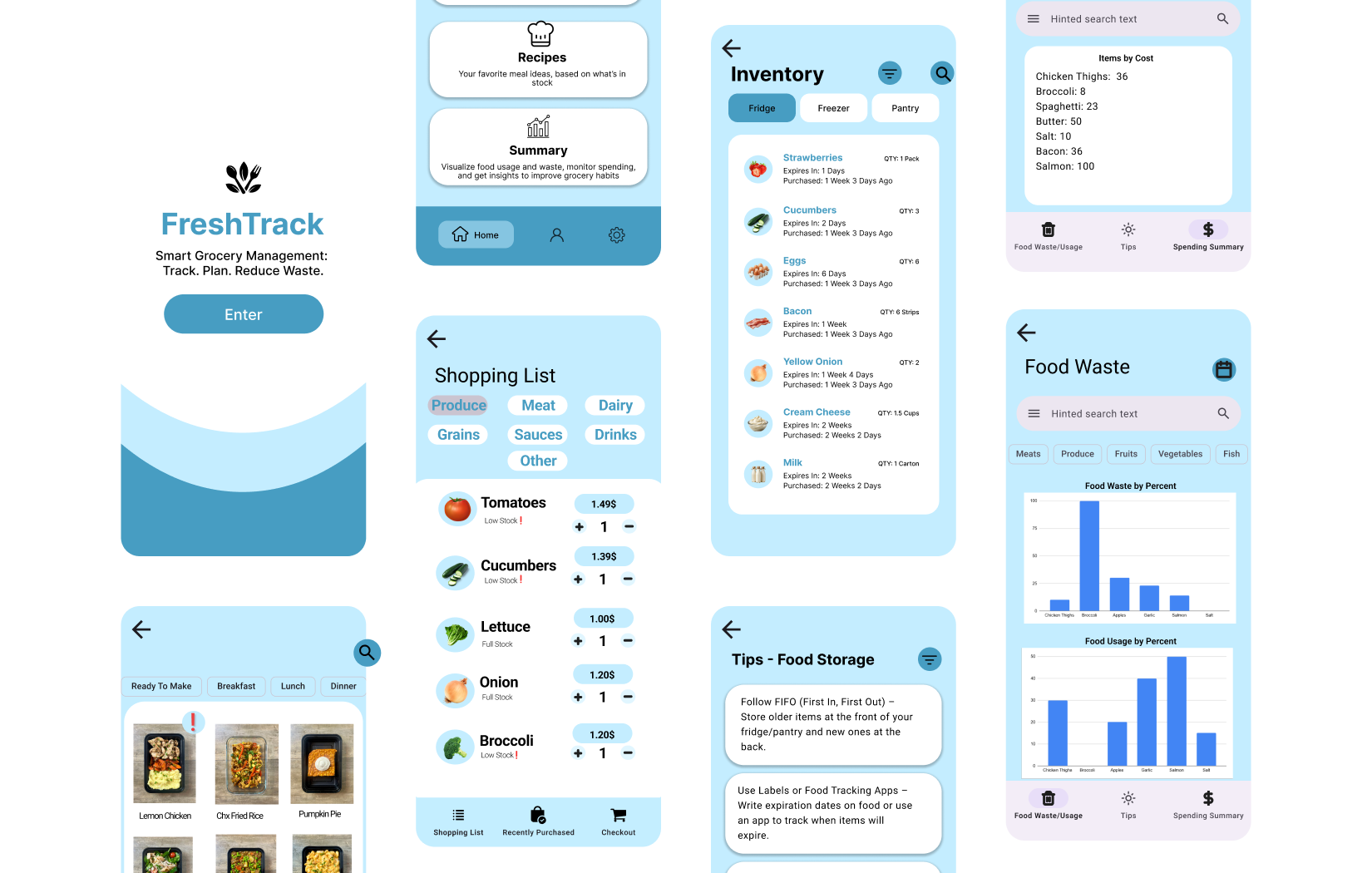 Collage of FreshTrack exploration screens